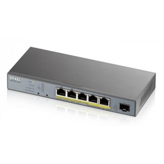 ZYXEL GS1350-6HP, 6 PORT MANAGED CCTV POE SWITCH, LONG RANGE, 60W, 802.3BT (1 YEAR NCC PRO PACK LICENSE BUNDLED)