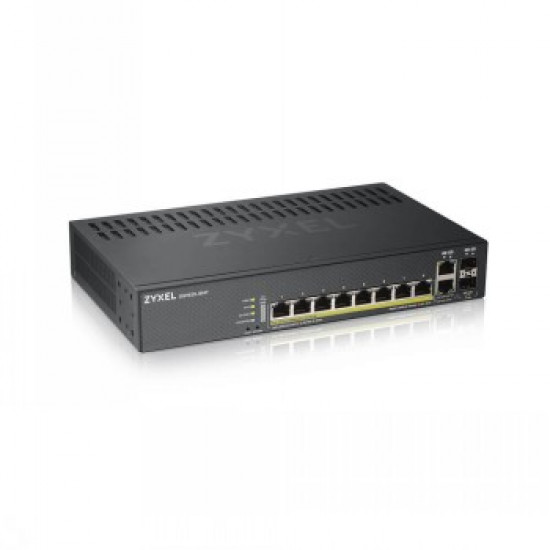 ZYXEL GS1920-8HPV2, 10 PORT SMART MANAGED SWITCH 8X GIGABIT COPPER AND 2X GIGABIT DUAL PERS., HYBRID MODE, STANDALONE OR NEBULAFLEX CLOUD, 130 WATT POE, FANLESS