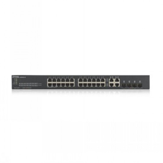 ZYXEL GS1920-24V2, 28 PORT SMART MANAGED SWITCH 24X GIGABIT COPPER AND 4X GIGABIT DUAL PERS., HYBRID MODE, STANDALONE OR NEBULAFLEX CLOUD