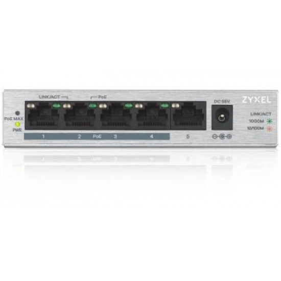 ZYXEL GS1005-HP, 5 PORT GIGABIT POE+ UNMANAGED DESKTOP SWITCH, 4 X POE, 60 WATT