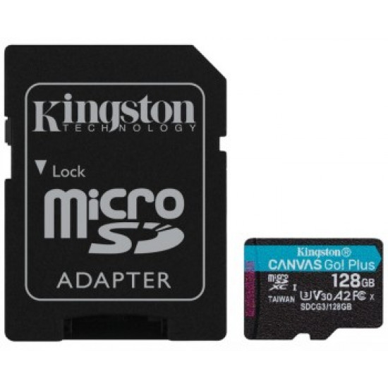 KINGSTON 128GB CANVAS GO! PLUS MICROSD CL10 UHS-I U3 W ADAPTER