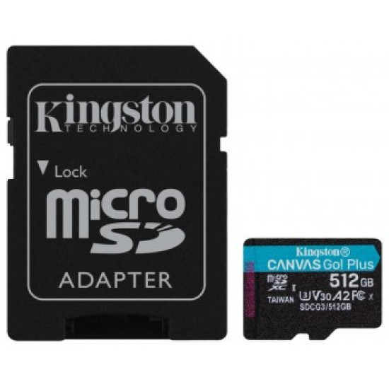 KINGSTON 512GB CANVAS GO! PLUS MICROSD CL10 UHS-I U3 W ADAPTER