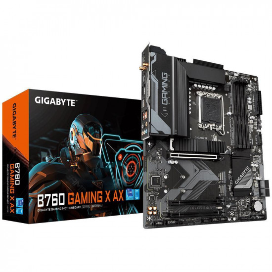 Mainboard|GIGABYTE|Intel B760 Express|LGA1700|ATX|Memory DDR5|Memory slots 4|2xPCI-Express 3.0 16x|1xPCI-Express 4.0 16x|3xM.2|1xHDMI|1xDisplayPort|5xUSB 2.0|2xUSB 3.2|1xUSB-C|1xRJ45|6xAudio port|B760GAMINGXAX1.2