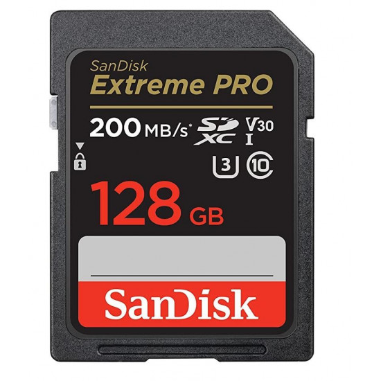 SanDisk Extreme PRO 128GB SDXC Memory Card + 2 years RescuePRO Deluxe up to 200MB/s & 90MB/s Read/Write speeds, UHS-I, Class 10, U3, V30, EAN: 619659188634