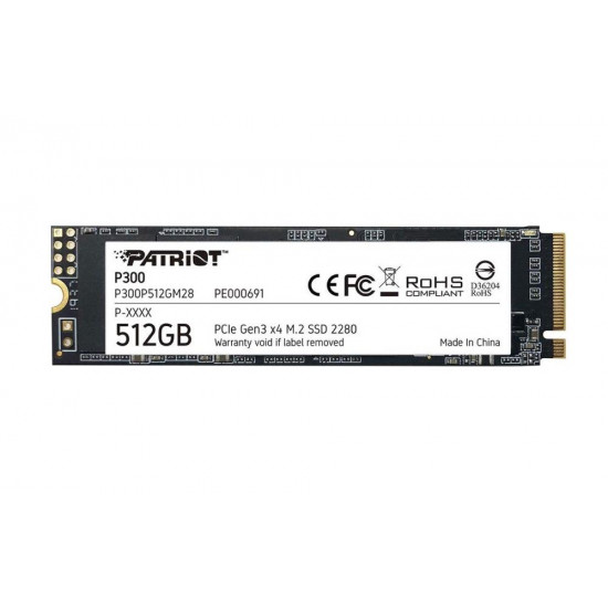 SSD|PATRIOT|P300|512GB|M.2|PCIE|NVMe|3D NAND|Write speed 1200 MBytes/sec|Read speed 1700 MBytes/sec|3.8mm|TBW 240 TB|P300P512GM28