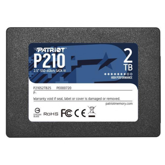 SSD|PATRIOT|P210|2TB|SATA 3.0|Write speed 430 MBytes/sec|Read speed 520 MBytes/sec|2,5