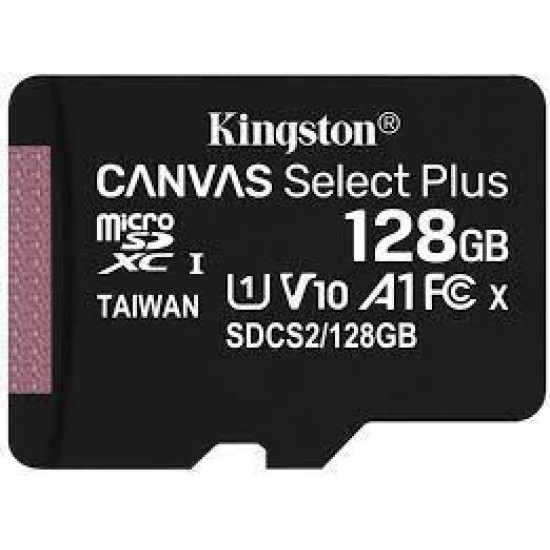 KINGSTON 128GB MICROSDHC CANVAS SELECT PLUS 100R SINGLE PACK W/O ADAPTER