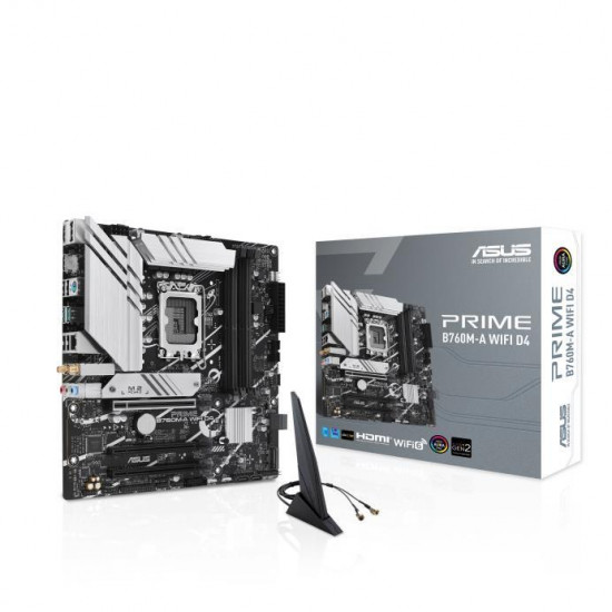 Mainboard|ASUS|Intel B760 Express|LGA1700|Micro-ATX|Memory DDR4|Memory slots 4|3xPCI-Express 4.0 16x|2xM.2|2xHDMI|1xDisplayPort|4xUSB 2.0|2xUSB 3.2|1xPS/2|1xRJ45|3xAudio port|PRIMEB760M-AWIFID4