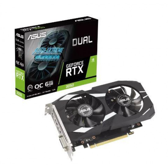 Graphics Card|ASUS|NVIDIA GeForce RTX 3050|6 GB|GDDR6|96 bit|PCIE 4.0 16x|Dual Slot Fansink|1xDVI-D|1xHDMI|1xDisplayPort|DUAL-RTX3050-O6G