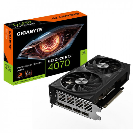 Graphics Card|GIGABYTE|NVIDIA GeForce RTX 4070|12 GB|GDDR6|192 bit|PCIE 4.0 16x|GPU 2490 MHz|Dual Slot Fansink|1xHDMI|3xDisplayPort|GV-N4070WF2OCV2-12GD