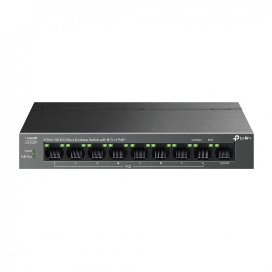 Switch|TP-LINK|LS109P|Desktop/pedestal|9x10Base-T / 100Base-TX|PoE+ ports 8|LS109P