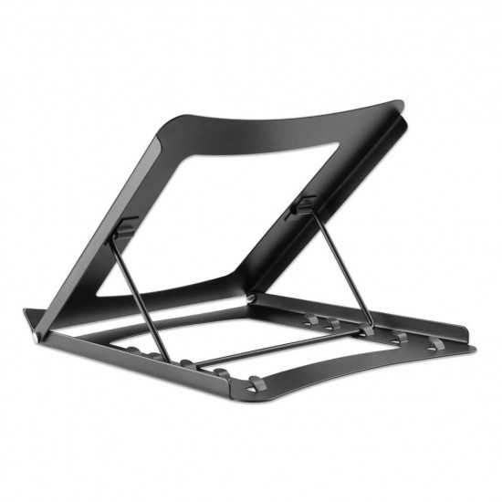 Manhattan Laptop and Tablet Stand, Adjustable (5 positions), Suitable for all tablets and laptops up to 15.6", Portable and Lightweight, Steel, Black, Lifetime Warranty