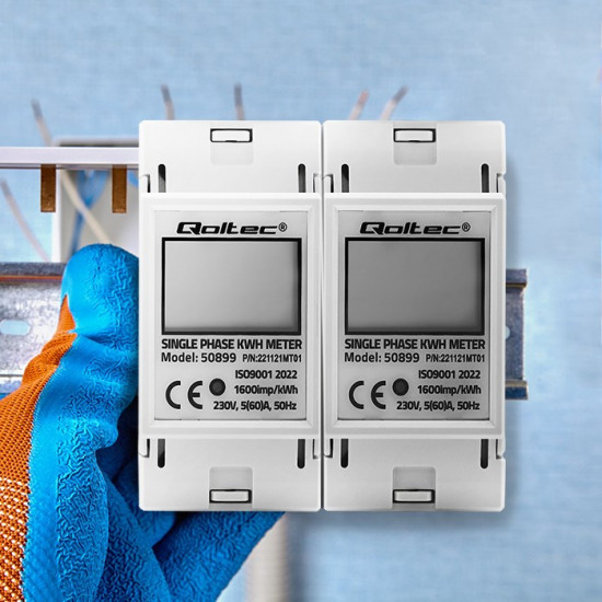 Qoltec 50899 Single phase electronic energy consumption meter | 230 V | LCD | 2P | DIN rail