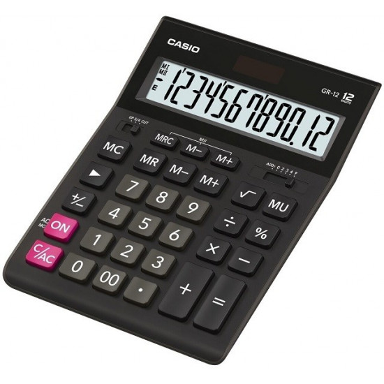 CASIO OFFICE CALCULATOR GR-12 BLACK, 12 DIGIT DISPLAY