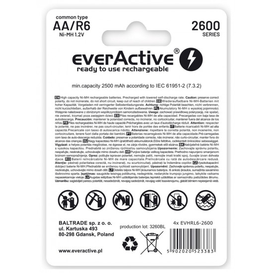 Rechargeable batteries everActive Ni-MH R6 AA 2600 mAh Professional Line