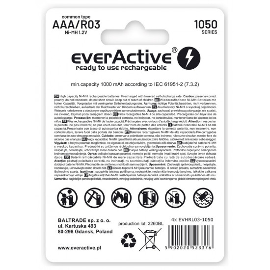 Rechargeable batteries everActive Ni-MH R03 AAA 1050 mAh Professional Line