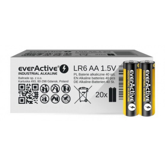 Alkaline batteries everActive Industrial Alkaline LR6 AA - carton box 40 pcs