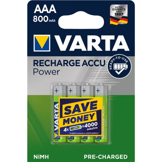 VARTA HR03 AAA Recharge Accu Power 800 mAh 56703 Rechargeable batteries 4 pc(s) Green