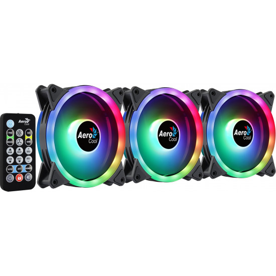 Aerocool DUO12PRO Kit 3xFan 12cm ARGB LED Dual Ring Antivibration 6 Pins Black