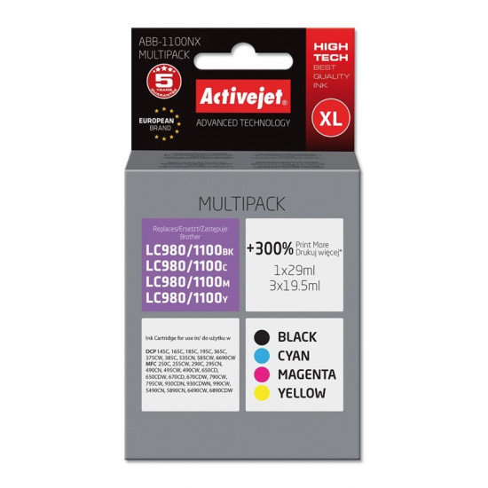 Activejet ABB-1100NX Ink cartridge (replacement for Brother LC1100/980 Supreme 1 x 29 ml, 3 x 19.5 ml black, magenta, cyan, yellow)