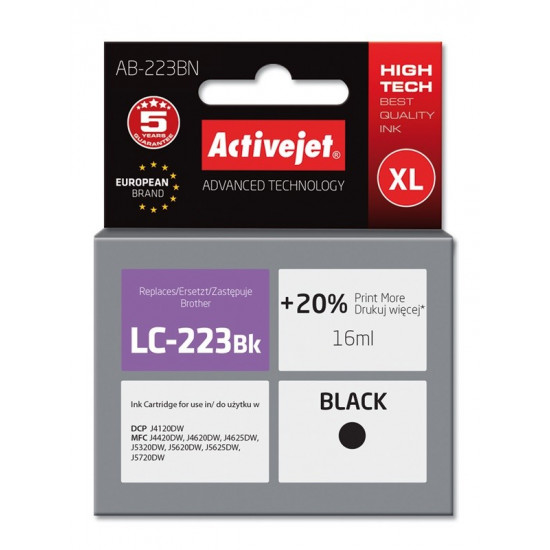 Activejet AB-223BN ink (replacement for Brother LC223Bk Supreme 16 ml black)