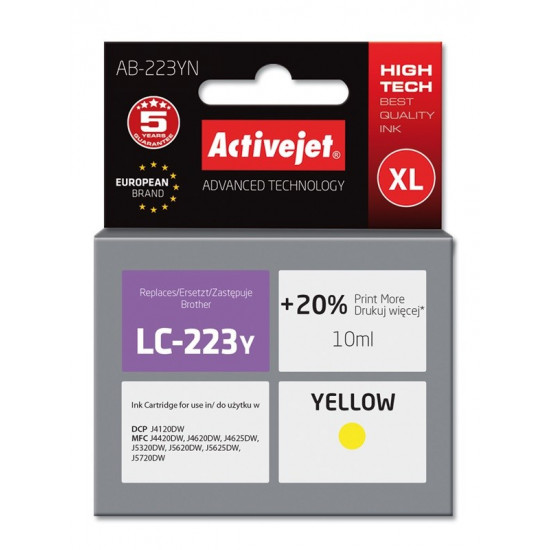 Activejet AB-223YN Ink (replacement for Brother LC223Y Supreme 10 ml yellow)