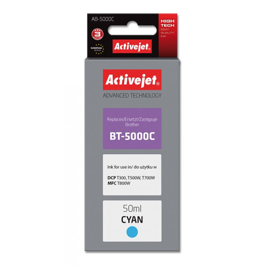 Activejet AB-5000C Ink Bottle (Replacement for Brother BT-5000C Supreme 50 ml cyan)