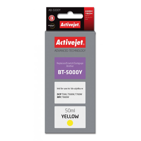 Activejet AB-5000Y Ink Bottle (Replacement for Brother BT-5000Y Supreme 50 ml yellow)