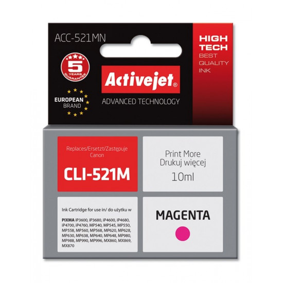 Activejet ACC-521MN Ink cartridge (replacement for Canon CLI-521M Supreme 10 ml magenta)