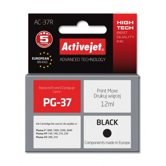 Activejet AC-37R Ink cartridge (replacement for Canon PG-37 Premium 12 ml black)