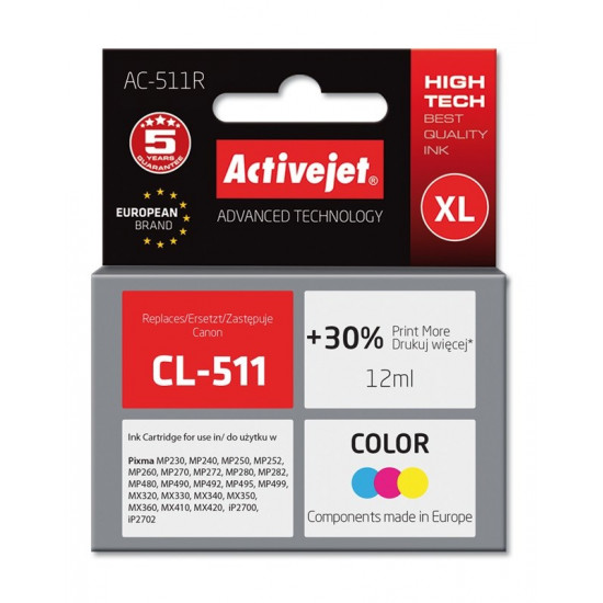 Activejet AC-511R Ink cartridge (replacement for Canon CL-511 Premium 12 ml color)