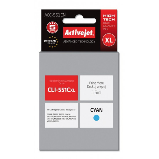 Activejet ACC-551CN Ink cartridge (replacement for Canon CLI-551C Supreme 15 ml cyan)