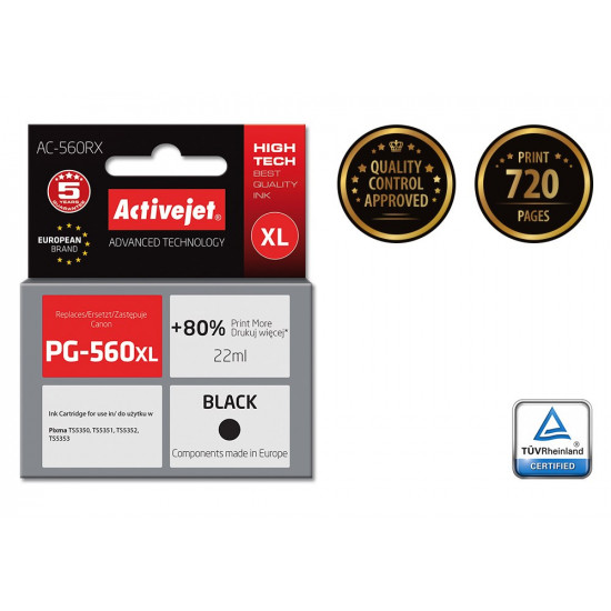Activejet AC-560RX ink (replacement for Canon PG-560XL Supreme 25 ml black)