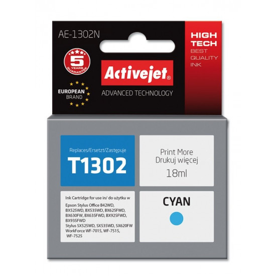 Activejet AE-1302N Ink (replacement for Epson T1302 Supreme 18 ml cyan)