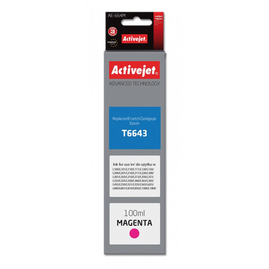 Activejet AE-664M ink (replacement for Epson T6643 Supreme 100 ml magenta)