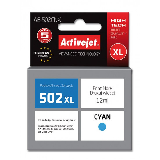 Activejet AE-502CNX ink (replacement for Epson 502XL W24010 Supreme 12 ml cyan)