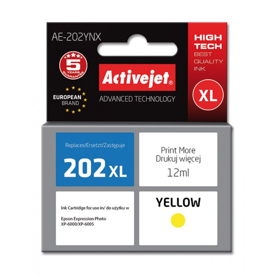 Activejet AE-202YNX ink (replacement for Epson 202XL H44010 Supreme 12 ml yellow)