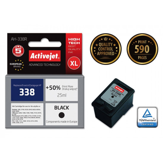 Activejet AH-338R Ink cartridge (replacement for HP 338 C8765EE Premium 25 ml black)