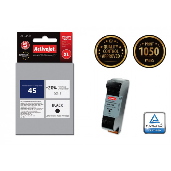 Activejet AH-45R Ink Cartridge (replacement for HP 45 51645A Premium 50 ml black)