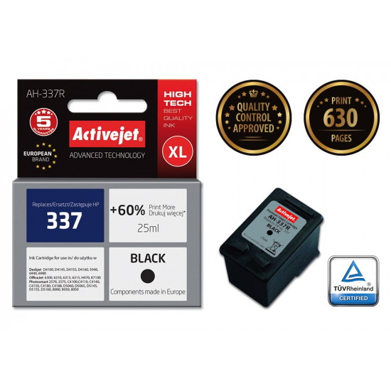 Activejet AH-337R Ink Cartridge (replacement for HP 337 C9364EE Premium 25 ml black)