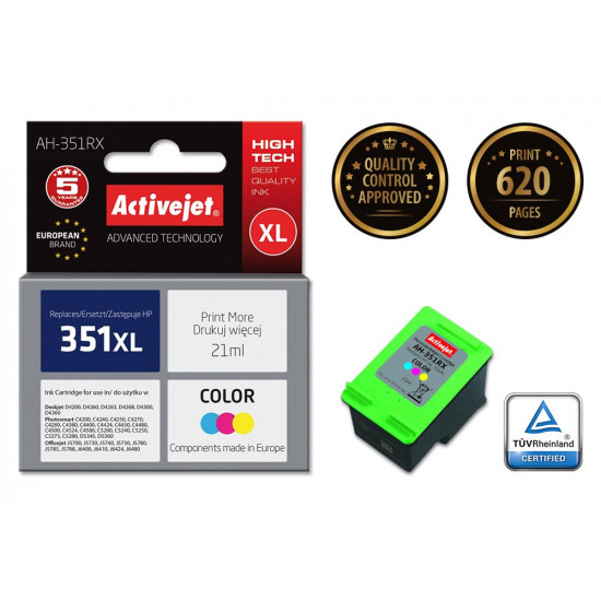 Activejet Ink Cartridge AH-351RX for HP Printer, Compatible with HP 351XL CB338EE Premium 21 ml colour.