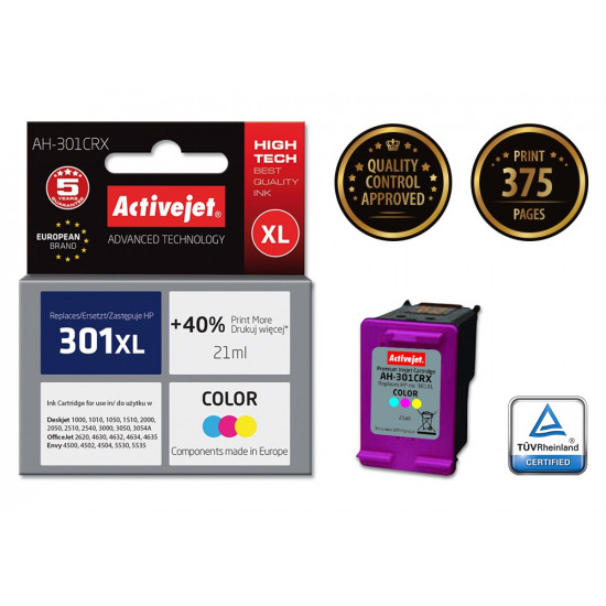 Activejet Ink Cartridge AH-301CRX (HP 301XL CH564EE compatible Premium 21 ml color)