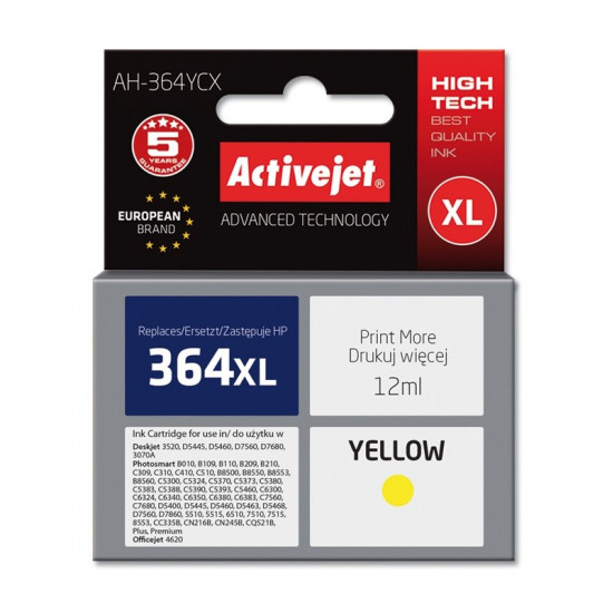 Activejet AH-364YCX ink (replacement for HP 364XL CB325EE Premium 12 ml yelllow