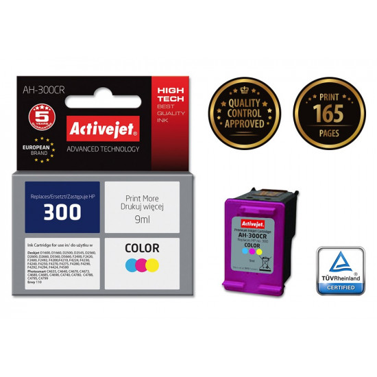 Activejet AH-300CR ink (replacement for HP 300 CC643EE Premium 9 ml color)