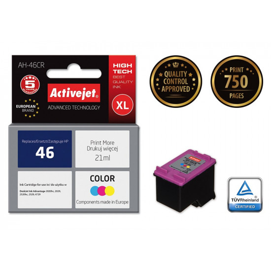 Activejet AH-46CR ink (replacement for HP 46 CZ638AA Premium 21 ml color)