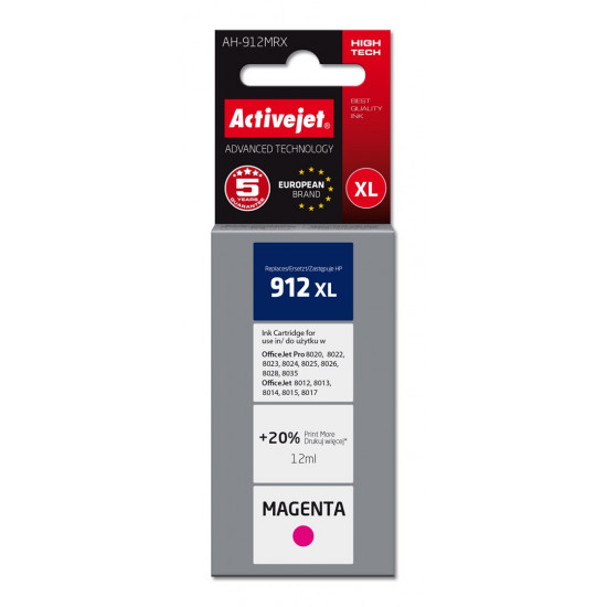 Activejet AH-912MRX ink for HP printers, Replacement HP 912XL 3YL82AE Premium 990 pages purple