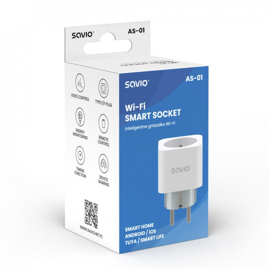 SAVIO WI-FI smart socket, 16A, AS-01, White