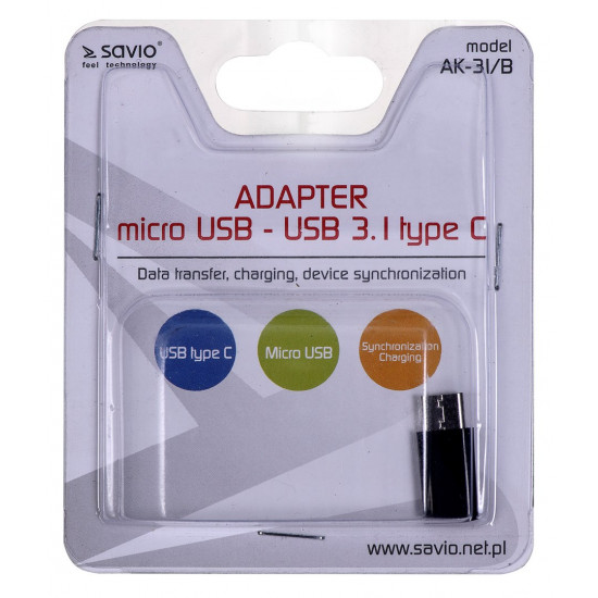 Savio AK-31 / B cable interface/gender adapter Micro USB USB 3.1 Typ C Black