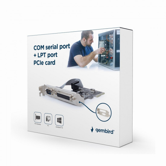 Gembird PEX-COMLPT-01 COM serial port + LPT port PCI-Express add-on card, with extra low-profile bracket