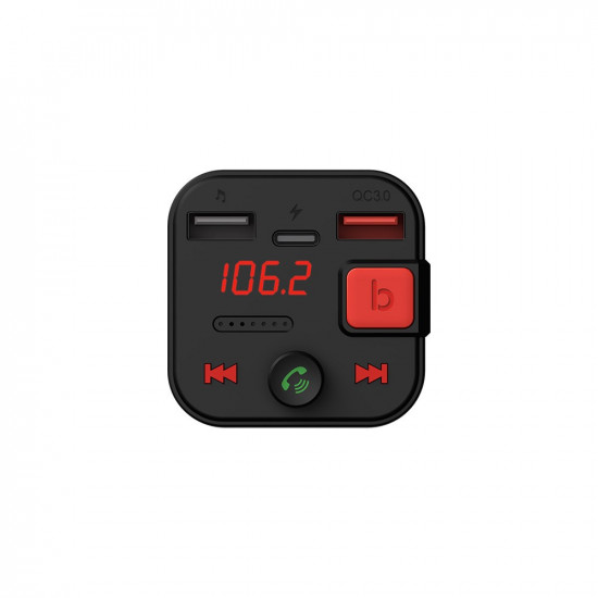 SAVIO FM transmitter, Bluetooth 5.3, QC 3.0 charger, LED display, Bass Boost, TR-15, black